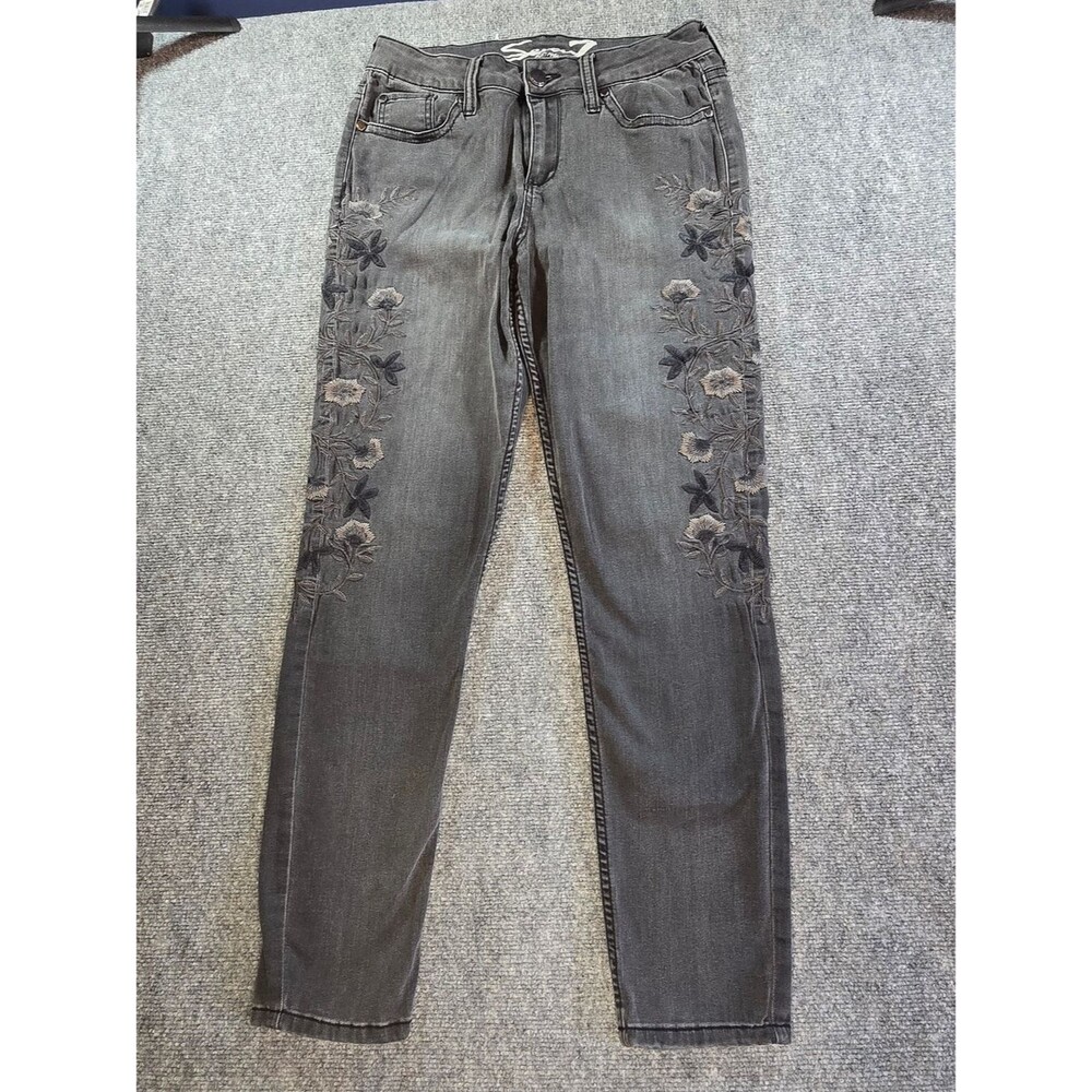 Seven7 Skinny Jeans Womens 12 Gray Floral Embroidered Minimalist Denim - Picture 1 of 8